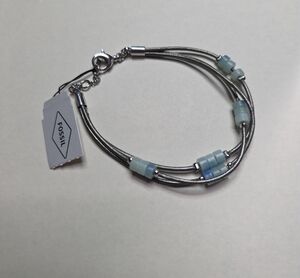 Fossil Silver Bracelet with Pale Blue Beads